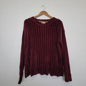 Ava & Viv Maroon Ribbed Scalloped Velvet Sweater